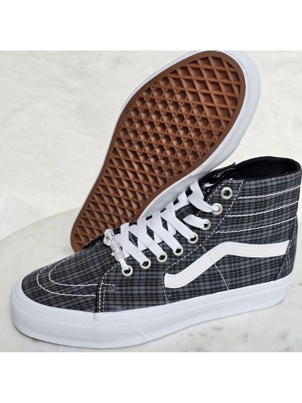 Vans SK8-HI Tapered Black Grey Plaid Canvas Women’s High Top Sneakers Sz 7